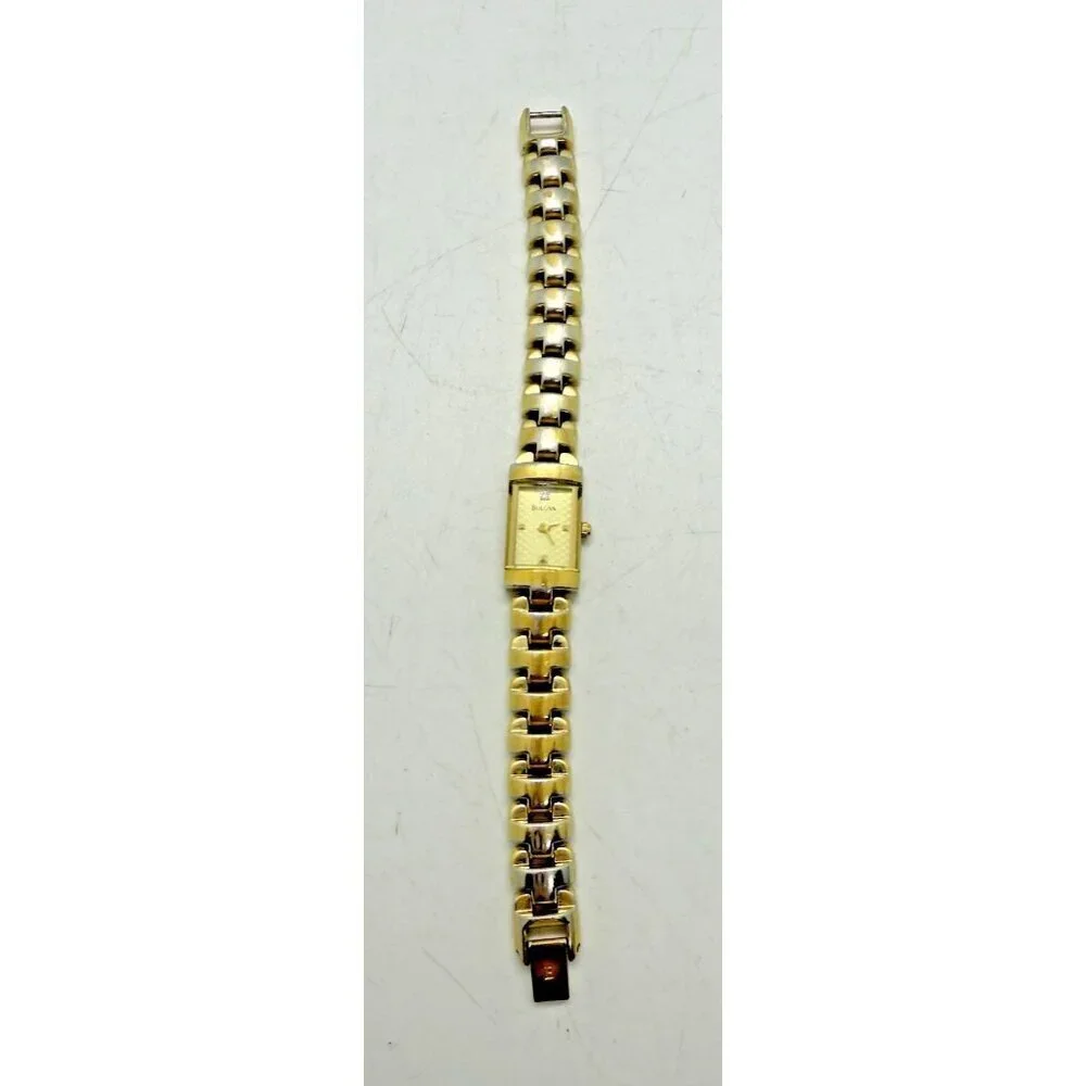 Bulova Quartz A1 Women's Watch Gold Tone Face Case Bracelet Rectangle 97S60